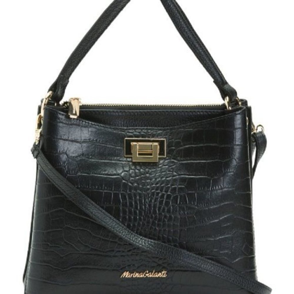 Marina Galanti Croc Bucket Messenger Black Leather Cross Body - Picture 3 of 5
